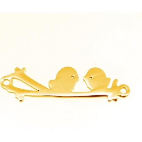 Stainless steel jewelry women Lover birds on branch charm gold color pendant DIY necklace good quality mirror polished 100pcs