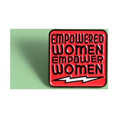 Feminism Enamel Brooch Square red seal EMPOWERED Lapel Pin Women Power Feminist Jewelry Backpack Badge Brooches Gift for Girls