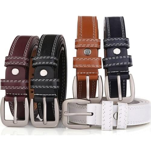 2021 Fashion Two-Line Ladies Pu Leather Belt Korean Version 5 Color Belt Body Business Youth Student Pin Buckle Trousers Belt