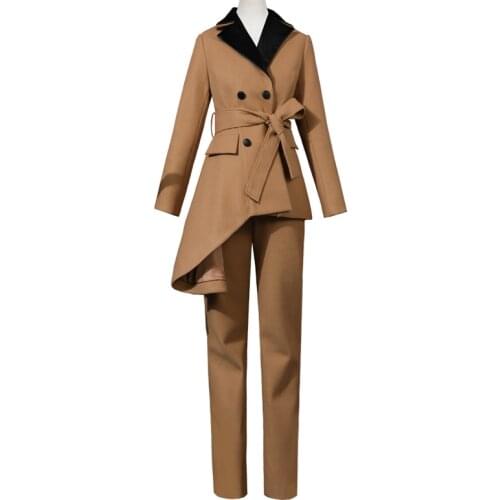 Winter autumn fashion woolen blazer + wool pants two pieces suits female fashion temperament wide leg pants wool suit sets F345