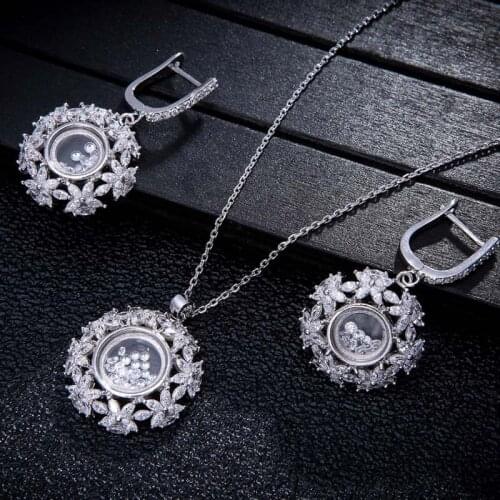 Zlxgirl jewelry luxury brand Europe design cooper pendant and earring jewelry sets classic cubic zircon bridal necklace sets