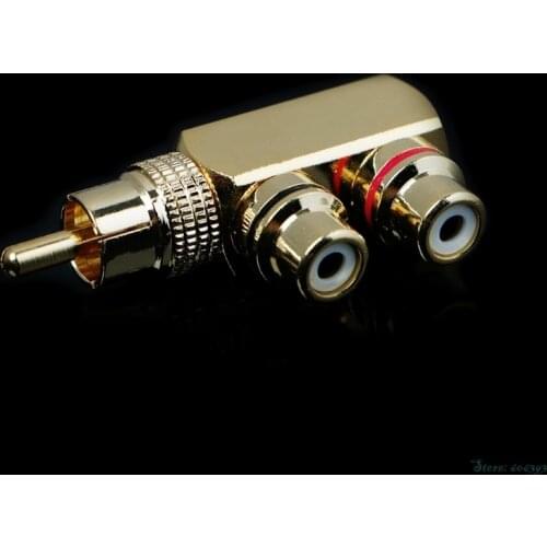 1PC Copper Audio Splitter Plug RCA 1 Male to 2 Female AV Socket Connector Adapter