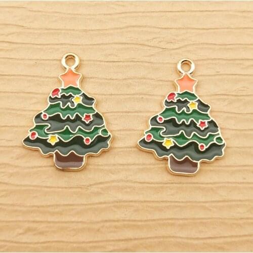 10pcs 23x28mm enamel christmas tree charm for jewelry making cute earring pendant bracelet charm necklace charms diy finding