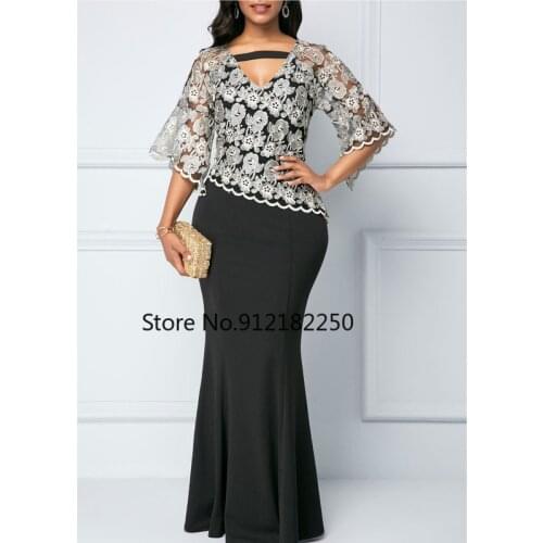 2021 Hot Mature High-end Plus Size Vintage Embroidery Elegant Sexy Club Fahion Half Sleeve Women Mermaid Maxi Dress