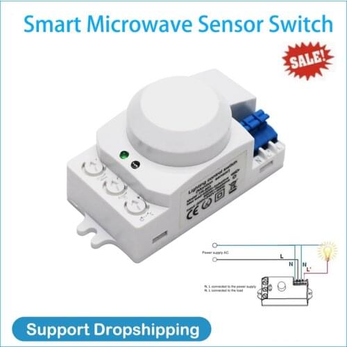 220V Smart Microwave Sensor Switch 5.8GHz R'adar Sensor 360° Infrared Movement Body Detector Corridor Lights Control Switch