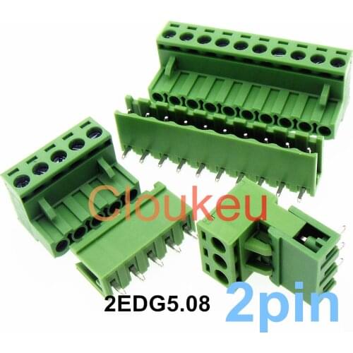 2EDG-5.08 2Pin Straight/Bend Plug Socket Connecting terminal Green Connector 5.08mm 2EDGK/V/R/C 2P