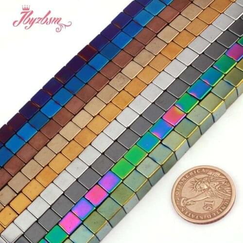 8x8mm Smooth Cube Square Hematite Beads Natural Stone Beads For DIY Necklace Earring Bracelet Jewelry Making 15" Free Shipping