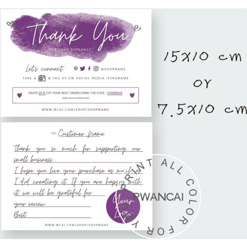 Watercolor Thank You Card purple, DIY Printable Thanks Card for your purchase Note Thank You Card With Coupon Business Card