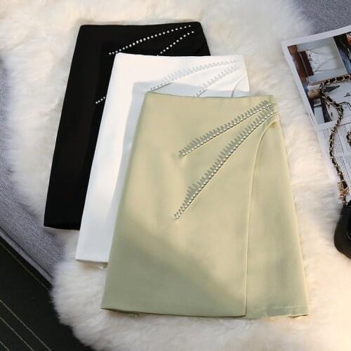 Irregular Skirts Womens High Waist A-Lin Mini Skirt Korean Fashion Beading Lady Elegant Women Short Skirt Black Faldas Cortas