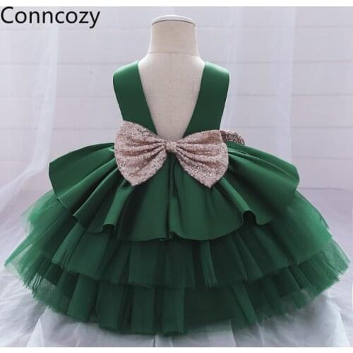 Bow Layers Cake Dress Childrens Green Pink Girls Party Gauze Dresses Puffy Princess Wedding Dress Wedding Birthday Dress Nina