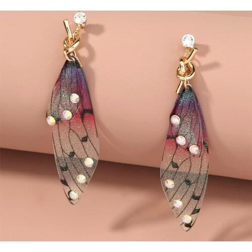 Shining Rhinestone Long Butterfly Imitate Cicada Insect Wings Drop Earring For Women Delicate Jewelry Gift