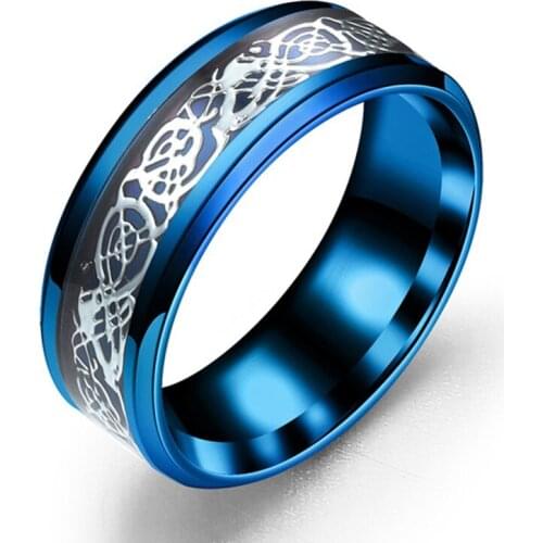 Bohemian Blue Black Stainless Steel Rings for Women Jewelry Fashion Boho Vintage Engagement Rings Dragon Rings Men Anel