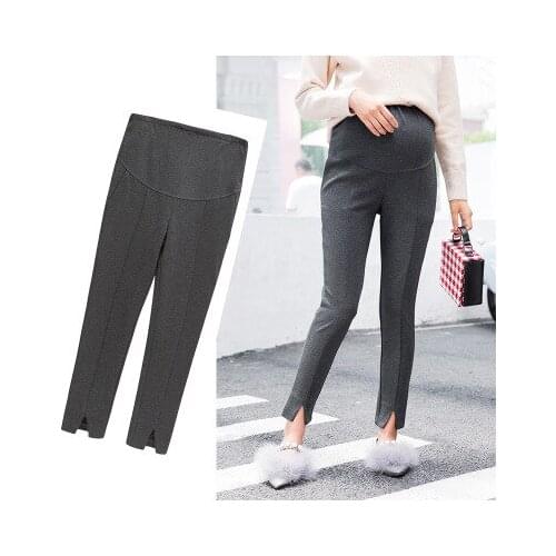 New spring and autumn pants fashion solid color comfortable casual temperament split pants pants belly maternity trousers