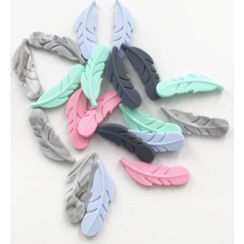 Chenkai 100pcs BPA Free Silicone Feather Teether Beads DIY Baby Shower Teething Necklace Montessori Sensory Toy Accessories