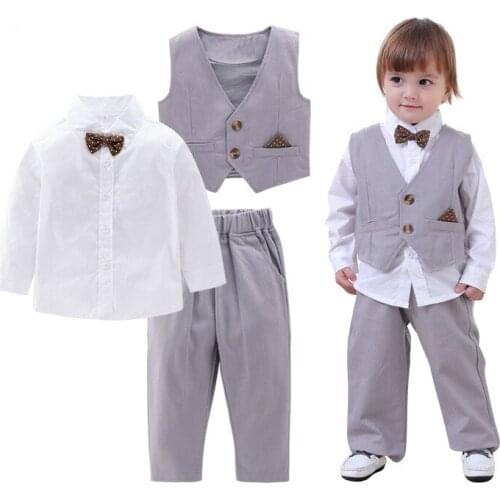 Kid Gentlemen Set Wedding Party Birthday Outfits Infant Baby Boy Formal Wear Shirt+Vest+Pants
