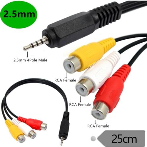 ERE 2.5mm to 3RCA cable， 2.5mm 4 Pole Mini AV Male to 3RCA Female Video Cable Stereo Jack