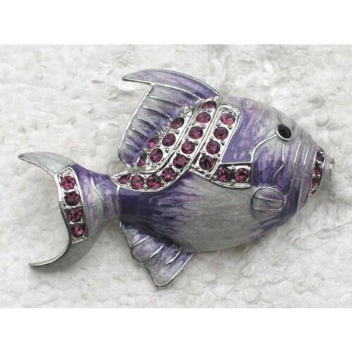 Purple Rhinestone Enamel Brooch pins Fish Pin brooches C960 D