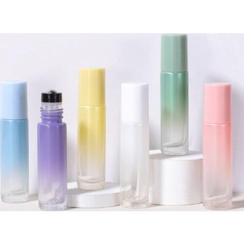 10ml Pink Purple Blue Green White Roll on Roller Bottle for Essential Oil Refillable Perfume Bottle Glass Container Makeup Vials