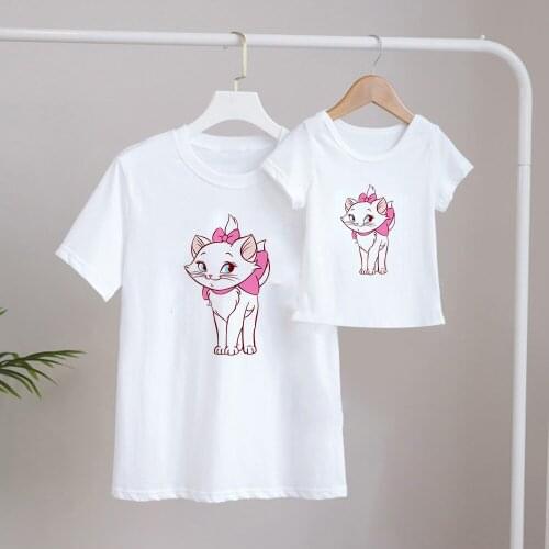 Lovely Cat Pink Cat Printed Tshirt Little Brother Shirt Little Sister Outfit Children Tshirt Baby Kids Family Look Clothes