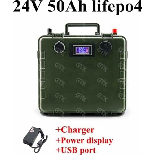 GTK 24V 50Ah Lifepo4 Lithium Rechargeable Battery Pack with BMS for RV Robots Solar energy system E Scooter bicycle+5A Charger