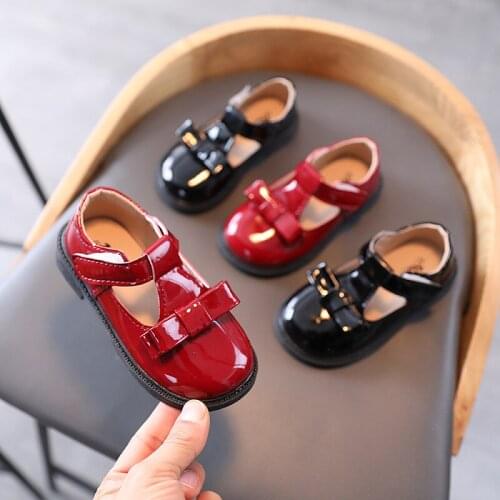 1 2 3 4 5 6 Year 2021 Fashion Bow For Spring Dress Baby Girls Beautiful Shoes Kids Sneakers ChildrenS Patent Leather Shoes Flat