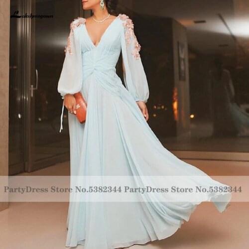 Lakshmigown Sexy African Dress Women Evening Gowns Deep V-neck Light Blue Mother of the Bridal Dresses for Weddings 2021