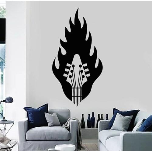 Fire Guitar Wall Decal Musical Strings Musical Instrument Store Door Window Vinyl Sticker Music Studio Interior Decor Mural E463