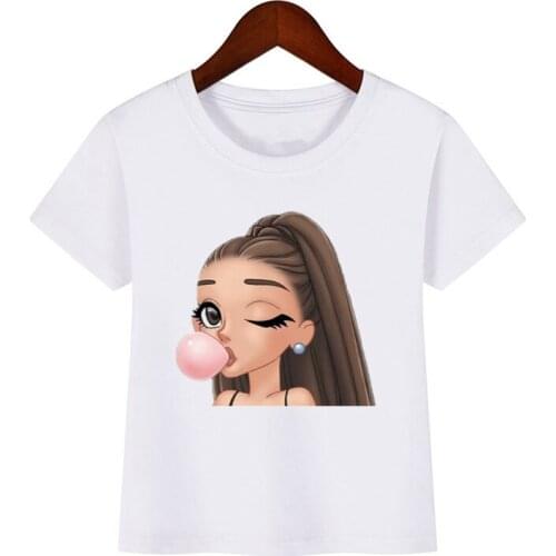 2020 new Fashion Girl Blowing Bubble Gum Kawaii Cute Printed T-shirt Girls Ariana Grande Tshirt Kids Baby Girl Clothes top tee
