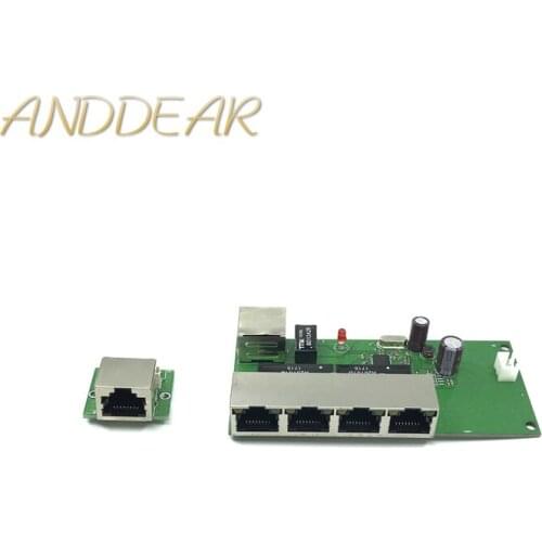 OEM factory direct mini fast 10 / 100mbps 5-port Ethernet network lan hub switch board two-layer pcb 5 rj45 5V 12V head port