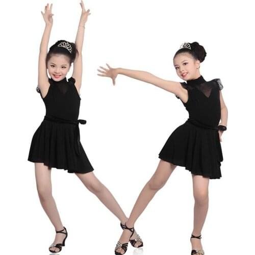 Girls Latin Dance Dress Children Black Ballroom Dance Dresses Salsa Tango Rumba Cha Cha Dance Wear Costume Performance Outfits