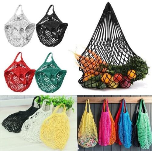 Portable Reusable Grocery Bags Fruit Vegetable Bag Washable Cotton Mesh String Organic Organizer Handbag Short Handle Net Tote