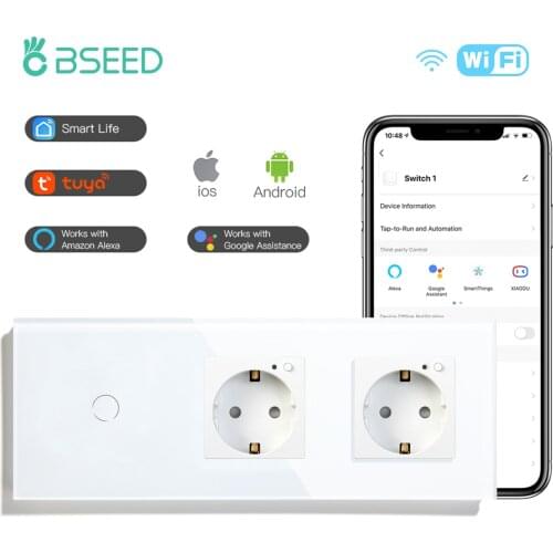BSEED Wifi Touch Switches1/2/3Gang 1/2/3/4 Way Light Switch Smart Life Double Wall Power Sockets Google Alexa Tuya APP Control