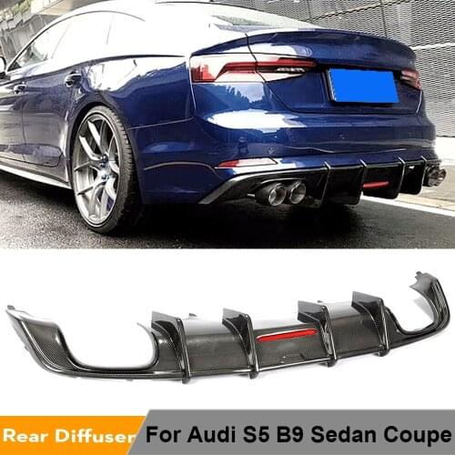 Carbon Fiber Car Rear Bumper Diffuser Lip Spoiler For Audi A5 S-line S5 B9 Sedan Coupe 2017 - 2020 Diffuser With LED Light