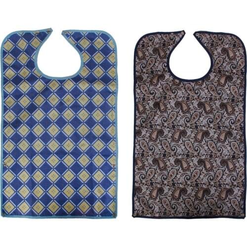 Pack of 2 Waterproof Bib Adult Mealtime Cloth Protector Detachable Disability Aid Aprons for Elderly Patients