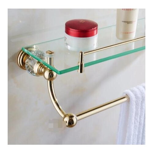 VidricShelves Tempered Glass Shelf Brass Gold Towel Bar Hanger Cosmetic Racks Crystal Bathroom Accessories Wall Holder HK-39