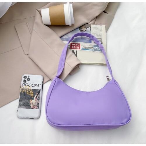 Women Soft PU Leather Purple Underarm Bag Retro Solid Color Ladies Baguette Handbags Fashion Design Girls Small Shoulder Bags