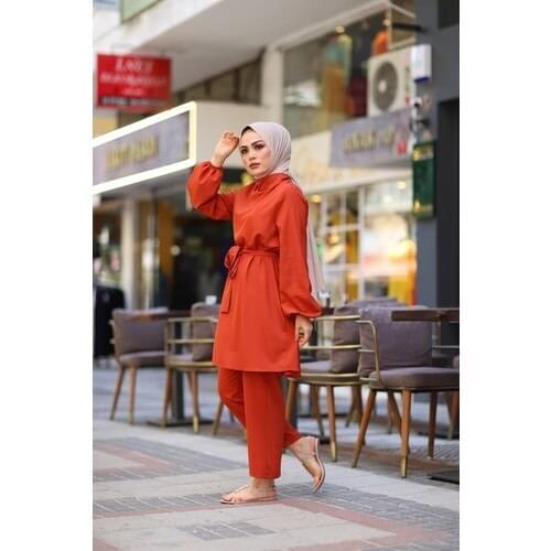 Nevra Women Tunic Pants Dual Crepe Princess Suit Tile S M L ISLAMIC MUSLIM WOMEN SET ARAB DUABI PAKISTAN INDIA TURK