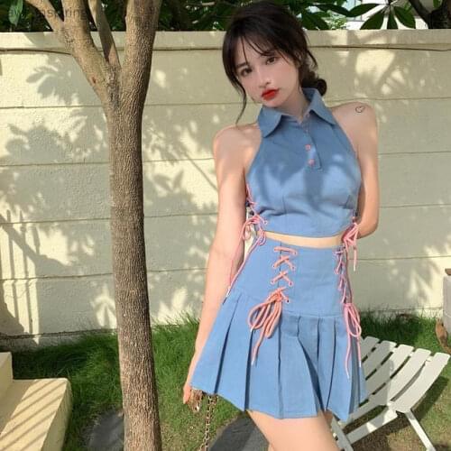 2021 Summer New Sweet Pleated Skirt Female Bandage Fresh High Waist Thin A-line Skirt Suit Temperament Self-cultivation