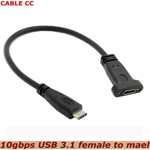 USB-C USB 3.1 Type C Male to Female Extension Data Cable with Panel Mount Screw Hole Length: 20cm Type C Connector is the New