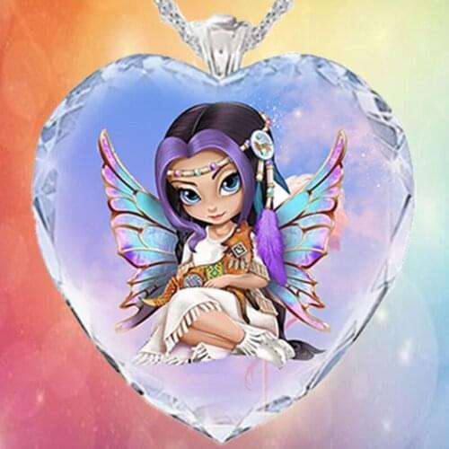 Cartoon Butterfly Princess Necklace for Women Crystal Pendant Healing Crystals Fashion Jewelry Heart Necklace Necklace for Women