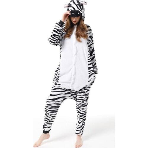 Winter Flannel Kigurumi Women Men Onesies Cute Cartoon Animal Zebra Pajamas Set Unisex Pyjama Pijama Sleepwear