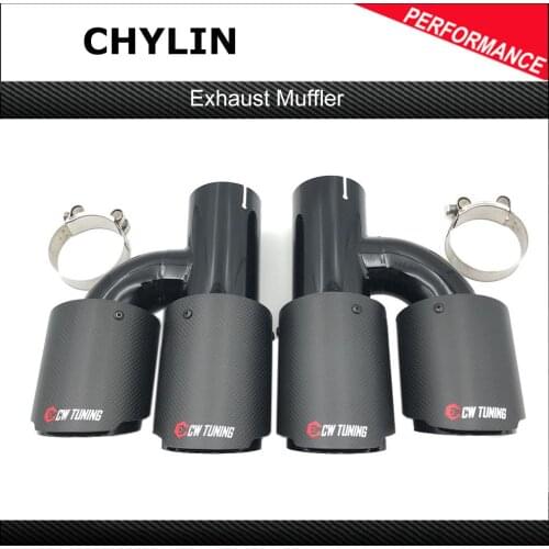 1 Pair H Style Matt Carbon Model Dual Carbon Fiber+Black Stainless Steel Universal Exhaust Tip Double End Pipe For Ak