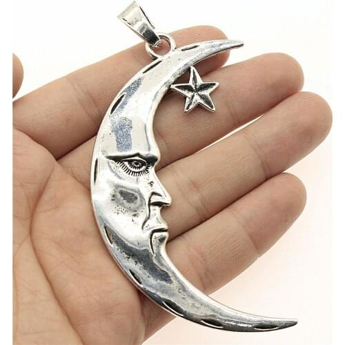 1pcs 89x50mm Big Moon Charm With Star Antique Silver Color Large Star Moon Charm Crescent Moon Pendant