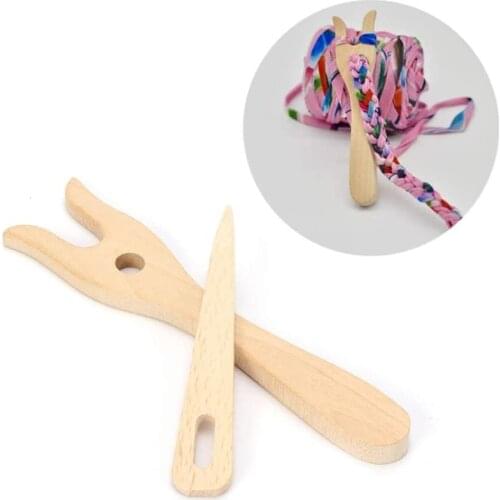 2Pcs Wooden Knitting Fork + Big Eye Needle Set Wooden Fork Type Weaving Tool Knitting Fork Handmade Fork Type Braider