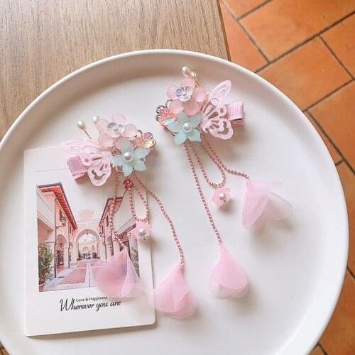 2 pcs Butterfly Hair Clips Long Tassel Hair Clips Hanfu Gril Flower Hair Acceaaory Handmade Hair Clip