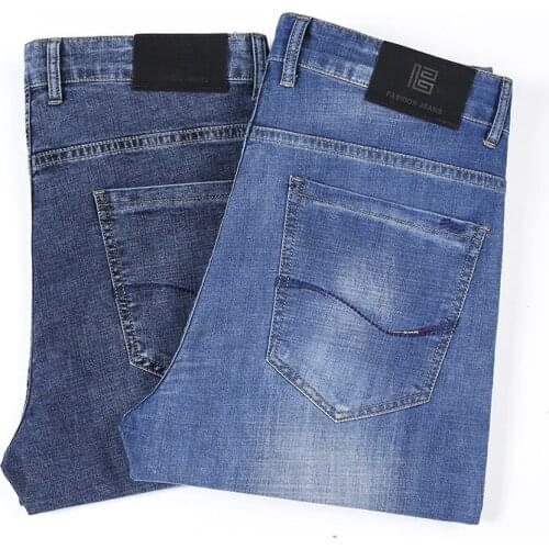 2021 Summer New Classic Style Mens Straight-leg Stretch Jeans High Cotton Fabric Comfort Trousers Business Casual Brand Pants