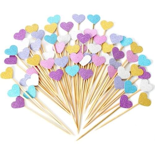 40pcs Cake Topper Gold Colorful Heart Star Paper Cupcake Topper Happy Birthday Party Decorations Kids Wedding Decoration Supply