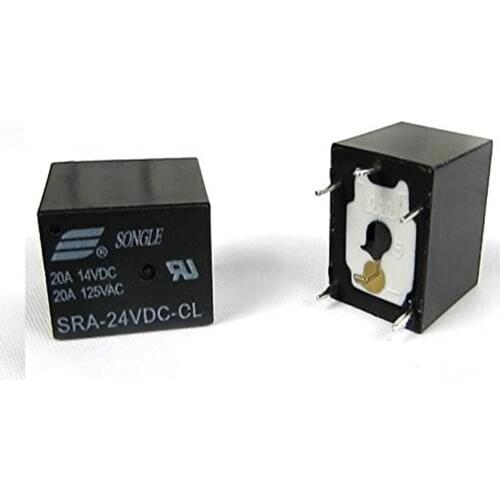 50Pcs 24V 20A DC Power Relay SRA-24VDC-CL 5Pin PCB Type In stock Black Automobile relay