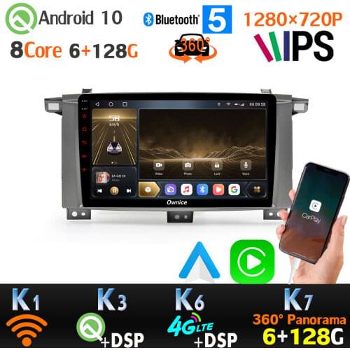 6+128G Android 10 1280*720P Car Radio GPS Player For Toyota Land Cruiser 100 105 360 Camera Head Unit CarPlay SPDIF Split Screen