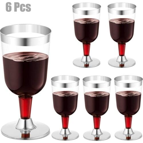 6Pcs/Set Disposable Red Wine Glass Plastic Champagne Flutes Glasses Cocktail Goblet Wedding Party Supplies Bar Drink Cup 180ml